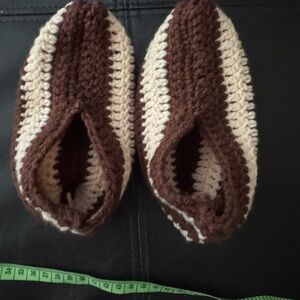 Handmade Brown and Cream Crochet Slippers